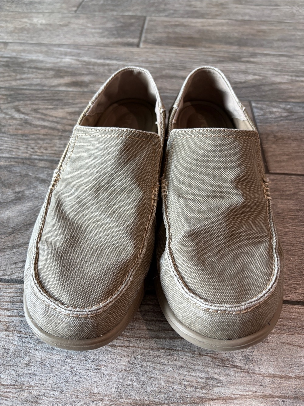 Crocs Mens Santa Cruz Canvas Loafers Tan Size 10 Slip-On Shoes Casual Beach - Picture 2 of 8